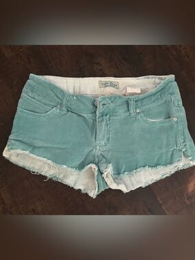 Vintage Y2K Paris Blues Aqua Denim Cutoff Shorts Frayed Raw Hem